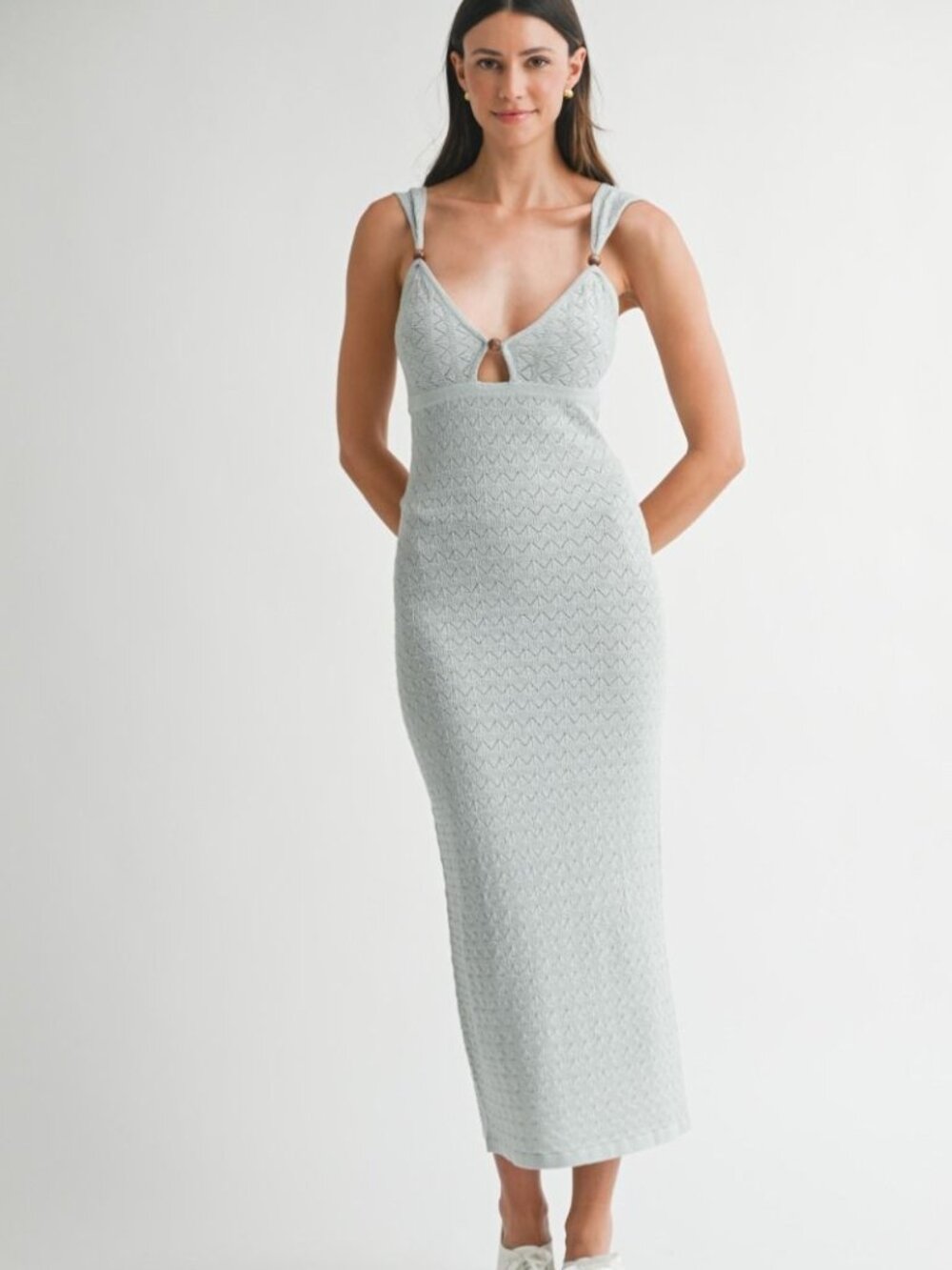 NWT Mint Sage Green Sleeveless Beaded Detailed Midi Bodycon Beach Cover Up Dress